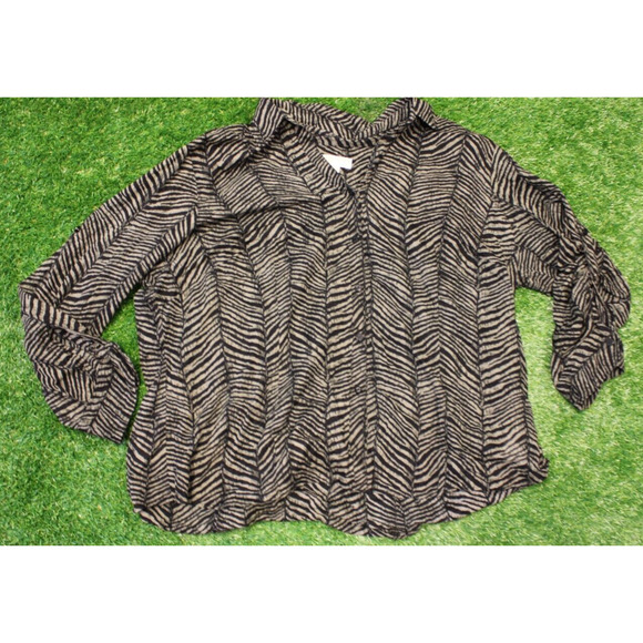 Michael Kors Shirt Womens 22W Blouse Button Up Stripes Animal Print - Picture 1 of 6